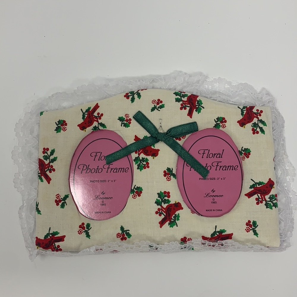 Vintage fabric picture frame Christmas decoration